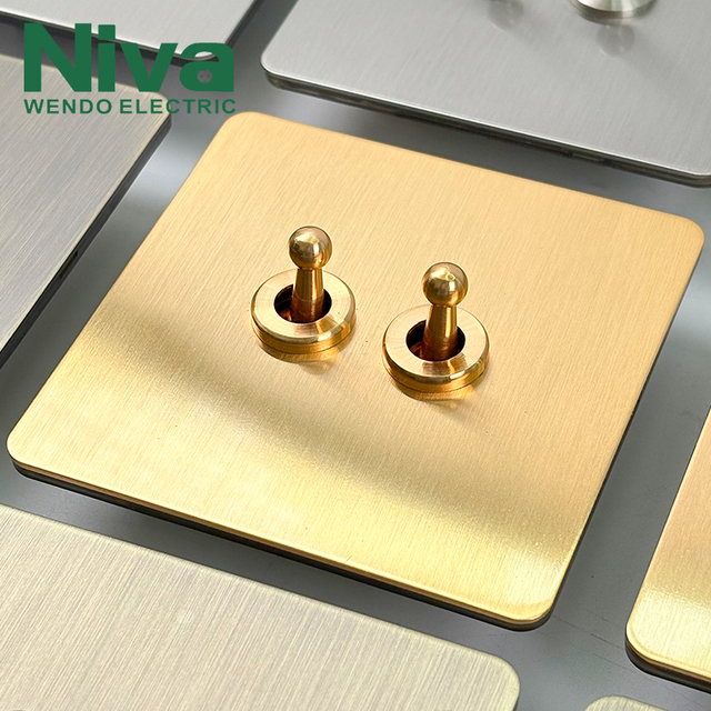 Niva Luxury 2 Gang 2 Way Brass Toggle Light Switch Retro Stainless Steel Panel Wall Switch UK Luxury Homes