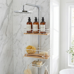 Étagère de douche murale moderne en alliage de zinc, 3 niveaux, sans perçage, durable, étanche, pour shampoing et rangement - Product Image 1