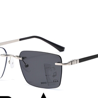 Lunettes de lecture multifocales photochromiques sans monture pour hommes, carrées, UV400, anti-lumière bleue, style professionnel et tendance