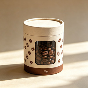 Conteneur alimentaire biodégradable sur mesure, emballage pour grains de café, tube cylindrique hermétique avec fenêtre - Product Image 4