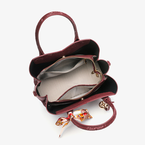 Elegante Bolso Tote para Mujer, Bolso de Mano de Cuero PU con Estampado de Serpiente Roja y Pañuelo, Bolsos de Hombro Grandes para Mujer, Bolso de Diseñador 2026 - Product Image 6