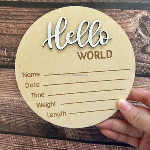 Cartes <span class=keywords><strong>de</strong></span> jalons mensuels et d'annonce <span class=keywords><strong>de</strong></span> naissance en bois perforé gravé double face pour bébé - Product Image 3