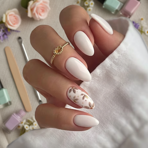 Venta al por Mayor de 10 <span class=keywords><strong>Uñas</strong></span> Postizas de Cobertura Completa Hechas a Mano, Estilo Europeo, Diseño de Almendra Blanca, <span class=keywords><strong>Uñas</strong></span> Acrílicas Artificiales - Product Image 1
