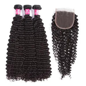 Giá Rẻ 10a Lớp Bán Buôn Nhà Cung Cấp Chồn Tóc Con Người Weave Kinky Xoăn Trinh Brazil Tóc Bó Với Ren Fontals Đóng Cửa