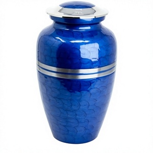New Design Handmade Metal Cremation Urns for Human Ashes Dark <b>Blue</b> Enamel and Nickel <b>Overlay</b> Adult Cremation Urn for Ashes - Product Image 1