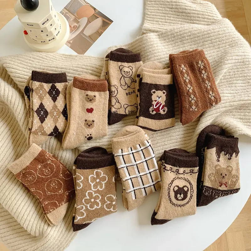 Korean woollen Bear socks matching cozy winter socks high quality woman cotton medias socks women