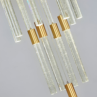 Lustre moderne en forme de cylindre en cristal à bulles, lustre LED linéaire doré pour villa, escalier, hall d'entrée et plafond haut
