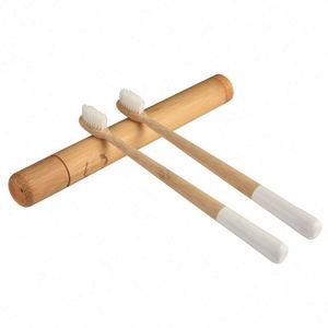 Cepillo de dientes de bambú ecológico con cerdas medianas Cepillo de mango de carbono plegable desechable biodegradable y sin plástico - Product Image 6