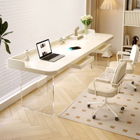 Bureau moderne en bois massif durable avec double plateau en pierre, table d'étude écologique pour la maison, idéale pour chambre, salon ou bureau