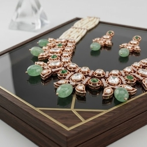 925 <b>Silver</b> Necklace Set for Women Traditional Indian Jewelry Green White Beads Kundan Work Earrings Set - Product Image 3
