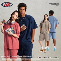 ARTIE Kaos Pria 250g Retro Washed Distressed Lengan Pendek Longgar Katun Murni Gaya Jalanan Anti UV Cepat Kering