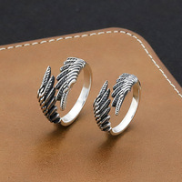 Bague Ailes d'Ange en Argent Sterling 925 Réglable et Dainty avec Pouce Ouvert pour Mariage Couple Bijoux Cadeaux pour Hommes et Femmes