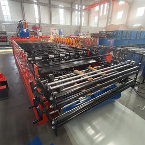 사다리꼴 TR5 + TR6 금속 지붕 패널 만들기 기계 5 톤 수동 Uncoiler 더블 레이어 타일 만들기 기계 - Product Image 6