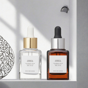 Flacon compte-gouttes carré en verre transparent à fond épais de 30 ml pour huiles essentielles et cosmétiques, givré, estampage à chaud, logo personnalisé - Product Image 3