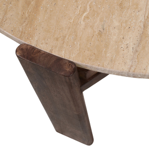 Tavolino da Caffè Rotondo in Travertino, Arredamento Moderno con Piano in Pietra per Soggiorno e Patio - Product Image 5