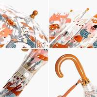 Enfants Art Activité Parapluie 6k Transparent Automatique Droit Conception Peindre Vous-Même Forêt Animaux Dessin Modèle Cadeau