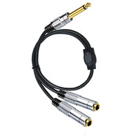 Cable de extensión en Y para altavoz de audio, 1 a 2, conector mono macho de 6.35mm a 2 x 6.35mm hembra, con cubierta de PVC y blindaje trenzado