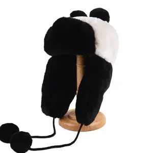 Inverno russo cappello Trapper protezione dell'orecchio caldo paraorecchie berretto caldo sci caccia ciclismo Panda orso peluche cappello aviatore