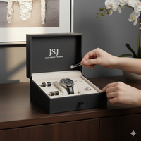 Boîte à bijoux de luxe en or champagne avec fermeture magnétique, emballage rigide en papier texturé de qualité supérieure pour collier et ensemble