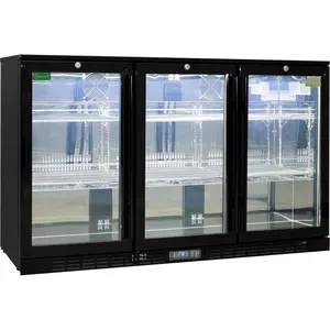 Ventilador de tres puertas para nevera, refrigerador horizontal para debajo del mostrador, puerta de cristal