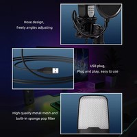 Microphone USB RGB, microphone à condensateur, réduction du bruit, micro filaire pour jeux, enregistrement de podcast, studio, streaming, ordinateur portable, ordinateur de bureau