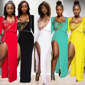 Nuevo Conjunto de 2 Piezas de Moda: Body de Encaje de Manga Larga y Vestido Formal - Product Image 2