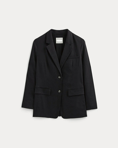 Women's Oversized <b>Black</b> <b>Linen</b> Blend Single Breasted Casual Office <b>Blazer</b> Jacket with Pockets - Product Image 1