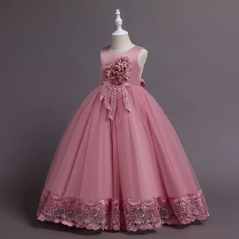 Yeni küçük prenses çiçek kız elbise çocuk gelinlik doğum günü elbise kız parti frakı WR001
