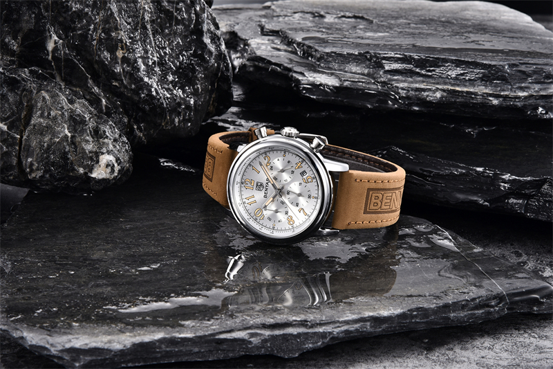 New BENYAR Top Brand Leather Men Quartz Wristwatches Waterproof Chronograph Men Sports Watch for Men Reloj hombre