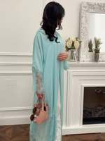 Abaya en dentelle turquoise aqua, robe musulmane de Dubaï, vente en gros, Ramadan Eid 2026, fournisseur d'usine, commande en gros
