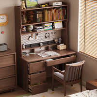 Bureau et bibliothèque combinés en bois massif épaissi avec surface d'écriture perforée pour l'étude des enfants, la chambre à coucher et l'utilisation domestique d'ordinateur - Modèle A015
