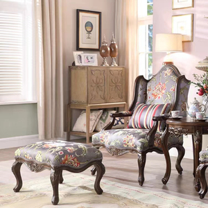 Kursi Sofa tunggal kayu polos gaya Eropa, kursi santai sandaran tinggi bahan kulit Retro, kursi sandaran kaki untuk ruang tamu - Product Image 2