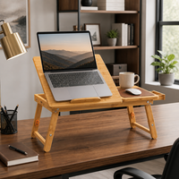 Bureau portable multifonctionnel en bambou pour ordinateur portable avec porte-gobelet et tiroir de rangement pour la maison, le bureau et l'étude
