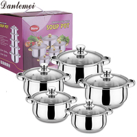Vente chaude 10PCS Ensemble de casseroles en acier inoxydable Ensembles de batterie de cuisine de luxe multicolores avec couvercle en verre