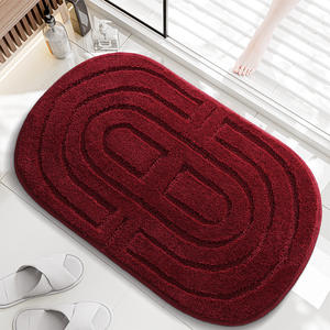 Alfombra de baño ovalada geométrica moderna, fibra de poliéster roja oscura, absorbente, antideslizante, para baño, entrada, dormitorio, estudio - Product Image 1
