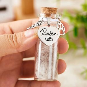 Fur Memorial Jar - Custom Pet Keepsake <b>Bottle</b> With Name Tag, Heart-Shaped Glass Urn for <b>Dog</b> Cat Hair - Product Image 2