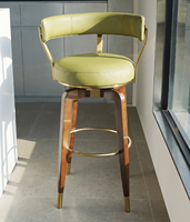 Chaise de bar nordique minimaliste avec cadre en bois massif et dossier incurvé, tabouret moderne pour café et comptoir de salle à manger