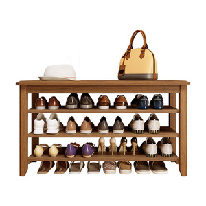 ספסל נעליים מעץ מלא בכניסה ישב על מדף נעליים רב שכבתית לשימוש ביתי ואלון נעליים לאחסון נעליים לאחסון נעליים - Product Image 6