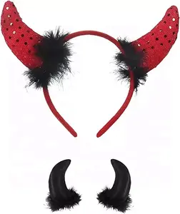 Halloween Wanita Setan Hairband Rambut Hoop Dekorasi Pesta Setan Tanduk Merah Ikat Kepala Setan Hitam Tanduk Rambut Klip
