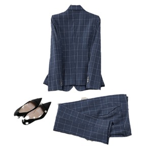 Plaid Suit Set Women Spring Autumn Office Lady Full Sleeve Polyester Anti-Wrinkle Two Piece Professional Attire - Product Image 5
