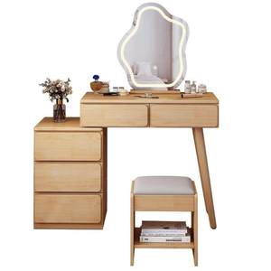 All Solid OAK Wood Modern Nordic Cloud Mirror <strong>Dressing</strong> <strong>Table</strong> Cabinet Integrated Retractable <strong>Small</strong> Apartment Household Log <strong>Stool</strong> - Product Image 5