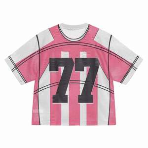 เสื้อเจอร์ซีย์ฮิปฮอปทรงบ็อกซี่แบบครอปพิมพ์ลายตามสั่ง ระบายอากาศได้ดี ไหล่ตก สไตล์สตรีทแวร์อเมริกันวินเทจ ลายฟุตบอล - Product Image 5