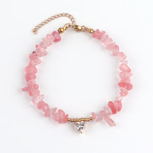 보헤미안 다채로운 불규칙한 천연 자갈 돌 팔찌 수제 페르시 스테인레스 스틸 체인 크리스탈 하트 팔찌 - Product Image 5