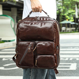 Sac à dos de voyage vintage en cuir véritable pour homme MARRANT, fermeture éclair, grande capacité, sac pour ordinateur portable 15 pouces, imperméable, épaule arquée - Product Image 2