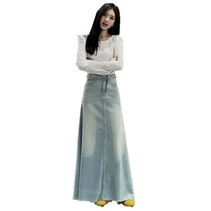 2025 American Europe Elegance with <strong>Artfully</strong> Crafted Light Blue Denim Maxi <strong>Skirt</strong> for Women High Quality Women's Jeans <strong>Skirt</strong> - Product Image 5