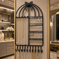 Organisateur de bijoux mural en forme de cage à oiseaux |   Bow Top |   Porte-colliers, boucles d'oreilles et bracelets |   Noir / Or / Blanc |   OEM ODM