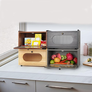 กล่องขนมปังไม้พร้อมฝาปิดภาชนะเก็บอาหารในครัวสำหรับเก็บขนมผลไม้ - Product Image 2