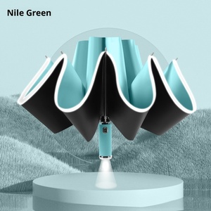 Automatic Reflective LED <b>Light</b> Sun Protection Three-Folding Reverse Umbrella Fiber <b>Shell</b> Alloy Pole Printed Logo Advertising - Product Image 6