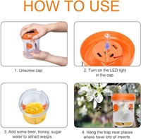 Trampa para Abejas Reutilizable con Energía Solar, Asesino de Avispas Colgante para Exteriores con Luz LED UV, Asesino de Insectos Voladores para Interiores y Exteriores