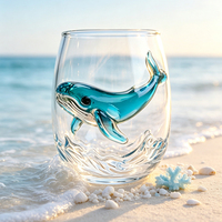 Gobelet isotherme en verre soufflé à la main à double paroi, motif crabe marin intégré, OEM d'usine, logo personnalisé